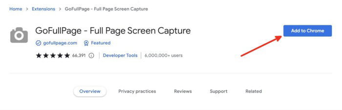 Добавление GoFullPage в Chrome