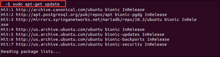Выполнение sudo apt-get update в терминале