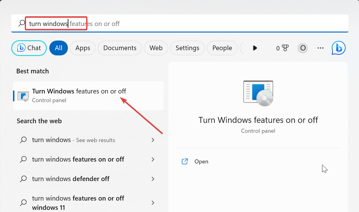 Окно Включение или отключение компонентов Windows