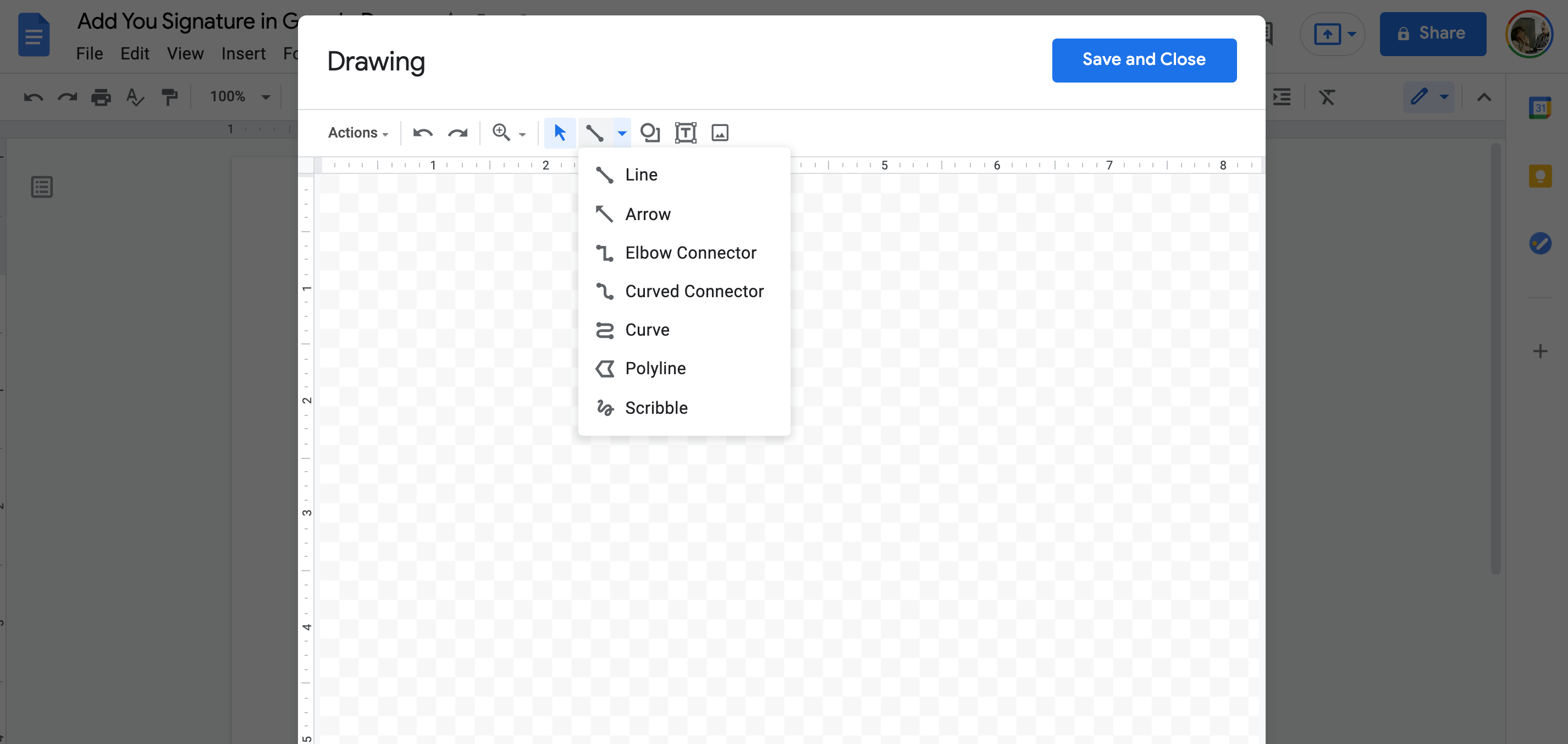 Инструмент «Каракуля» для рукописной подписи в Google Docs