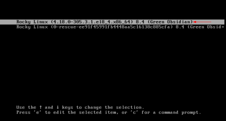Экран GRUB Rocky Linux