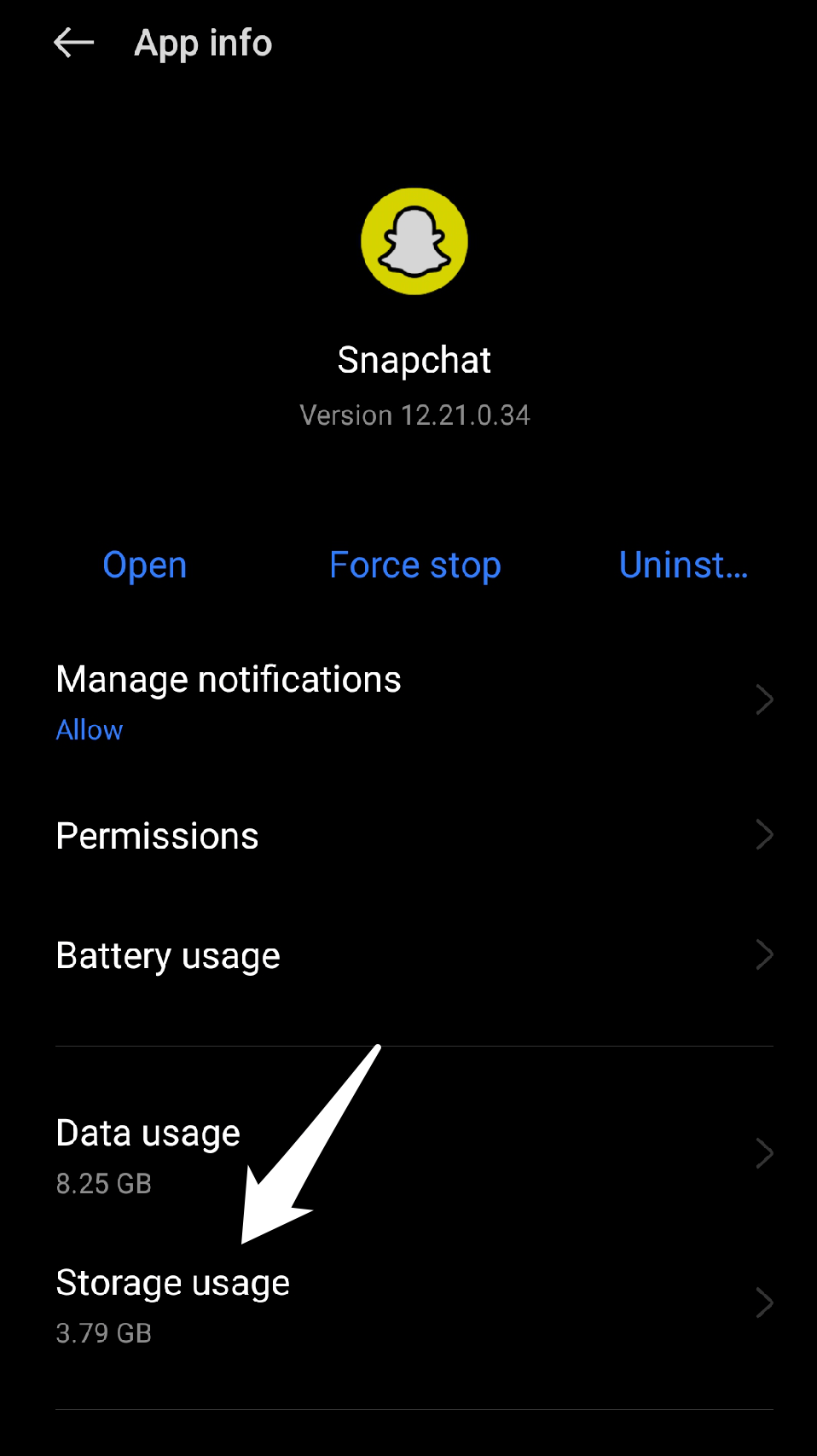Скриншот: использование памяти приложения Snapchat