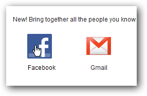 Выбор Facebook как источника импорта в Yahoo Contacts
