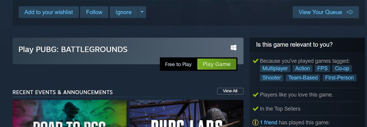 Загрузка PUBG через кнопку «Play Game» в Steam