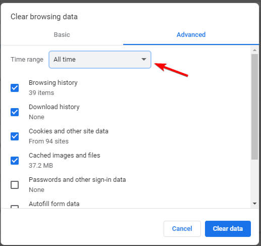 Выбор диапазона и очистка данных в Chrome