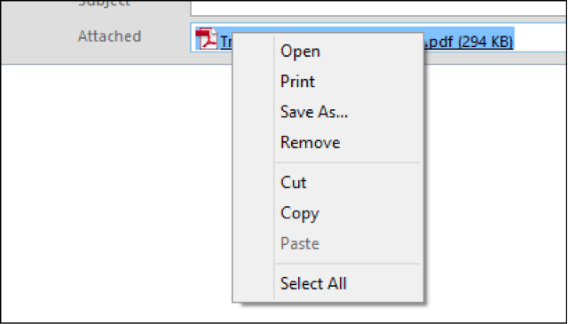 Удаление вложения из письма через контекстное меню
