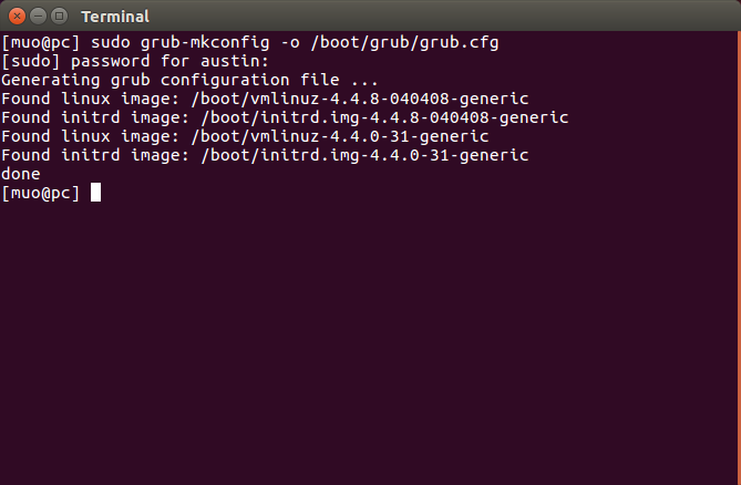 Обновление GRUB после удаления ядер