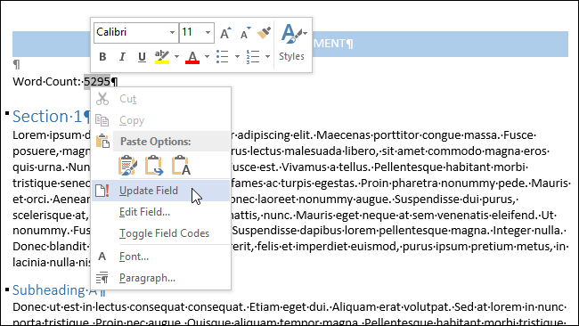 Обновление поля для актуализации счётчика слов