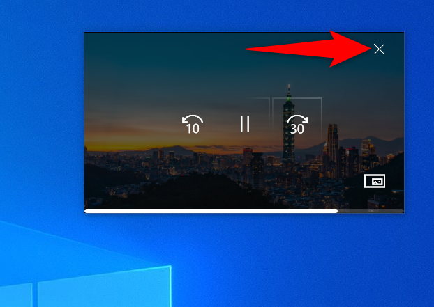 Закрыть плавающее окно в Movies & TV