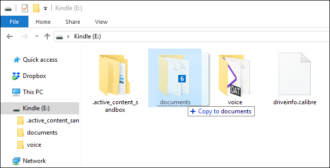 Смонтированное устройство Kindle в проводнике файлов