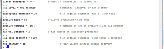 Фрагмент postgresql.conf с настройками репликации