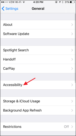 Экран настроек Универсальный доступ