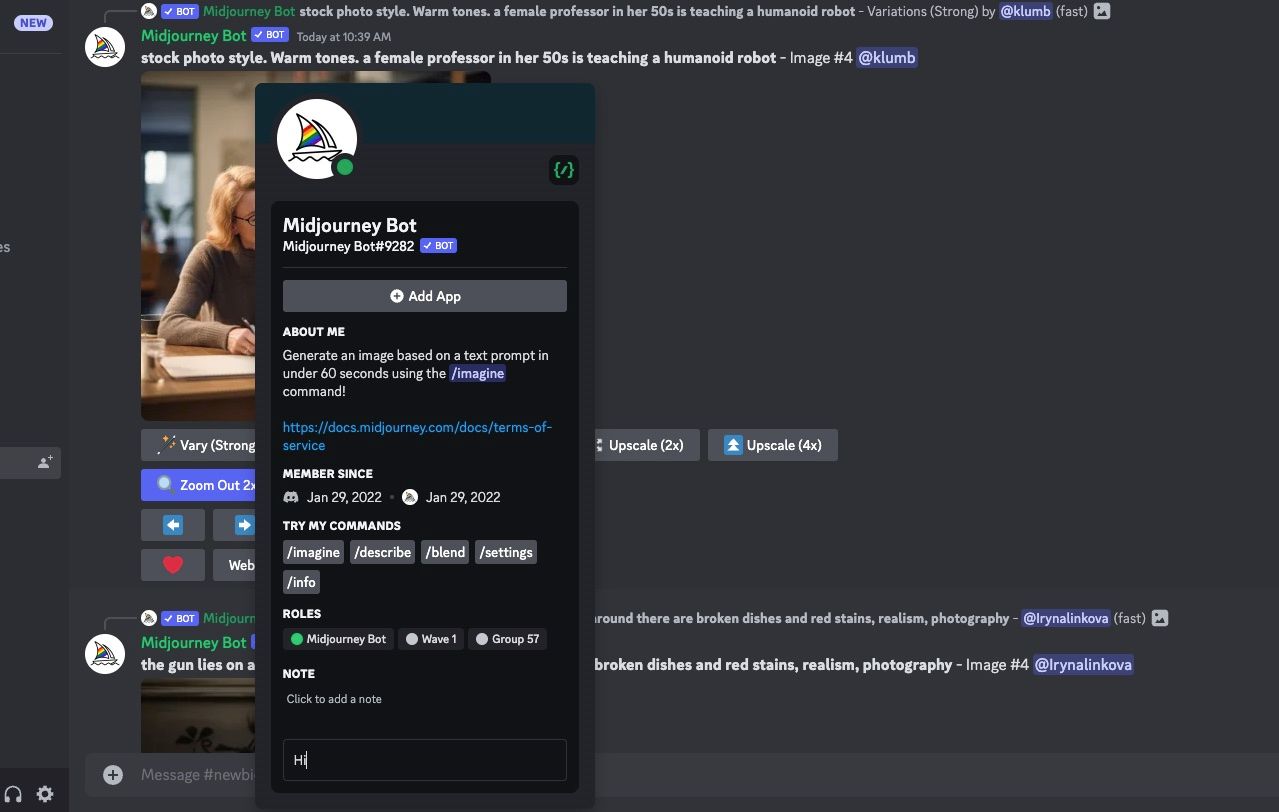 Отправка личного сообщения Midjourney Bot