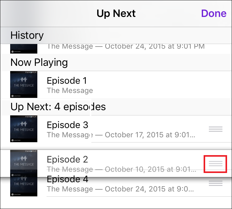 Список воспроизведения Up Next на iOS