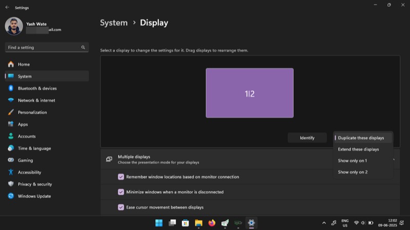 смена режима экрана в настройках Windows