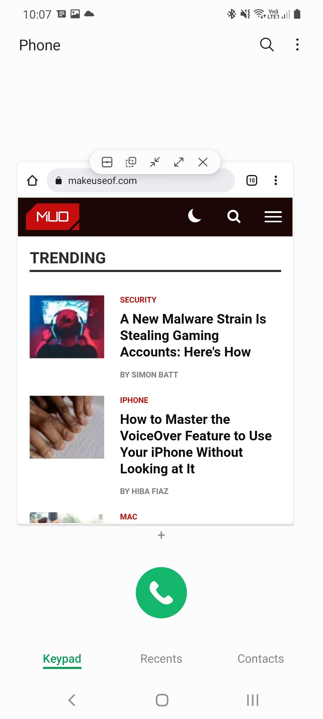 Samsung Galaxy Run Apps in Windowed mode