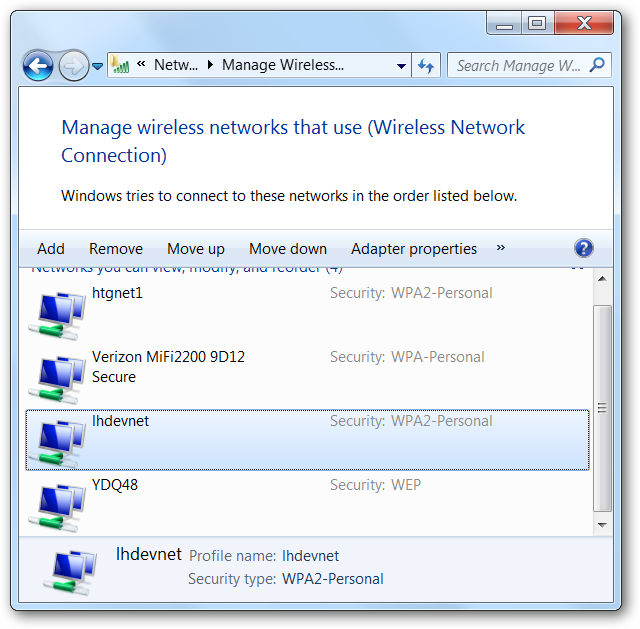 Изменение порядка сетей: перемещение YDQ48 ниже lhdevnet