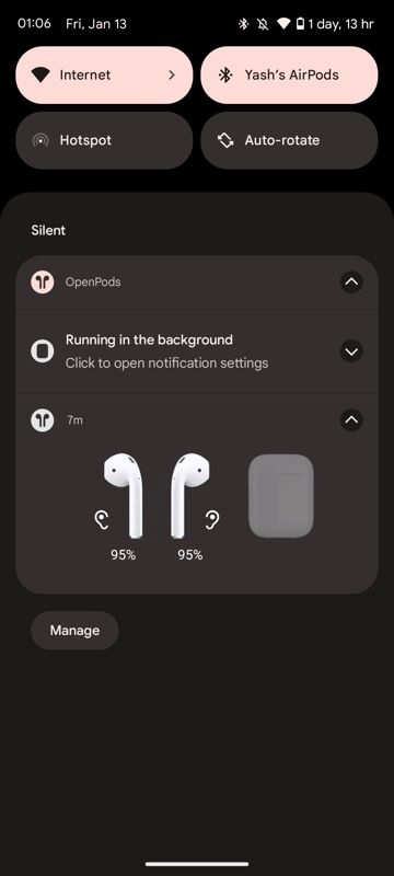 AirPods battery levels on OpenPods