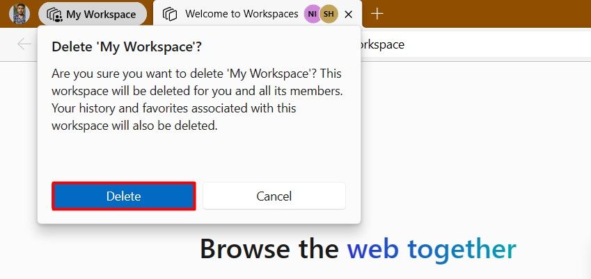 Подтверждение Delete в Edge.