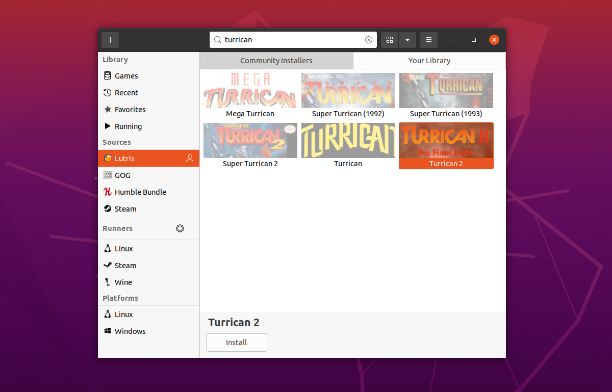 Главное окно Lutris