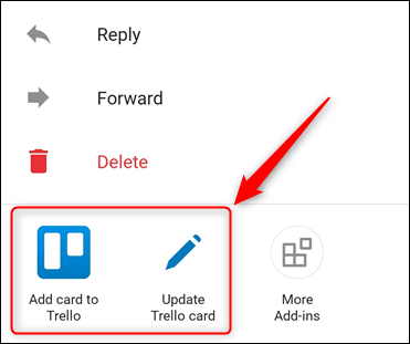 Мобильное приложение Outlook с подсвеченным адд‑ином Trello
