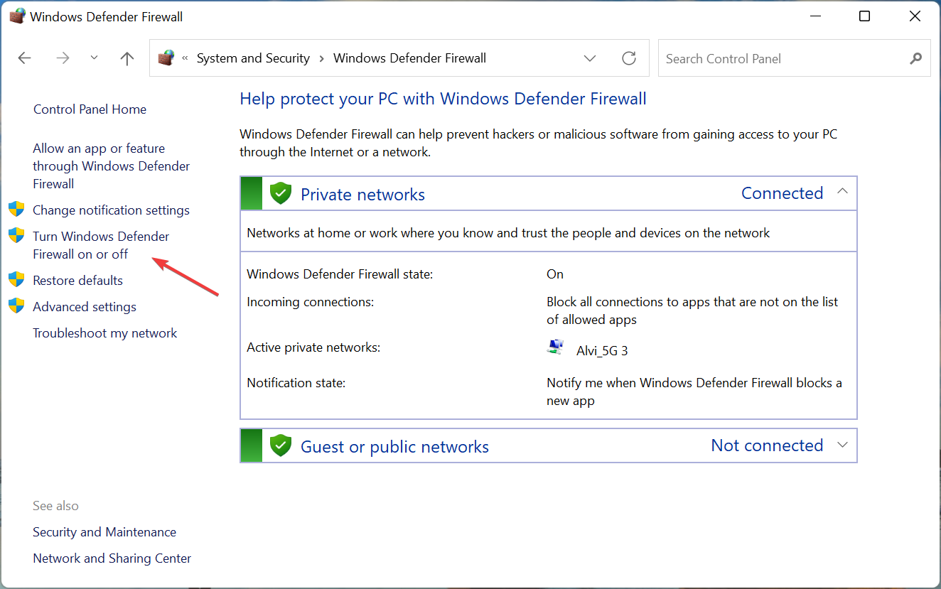 Отключение брандмауэра в настройках
