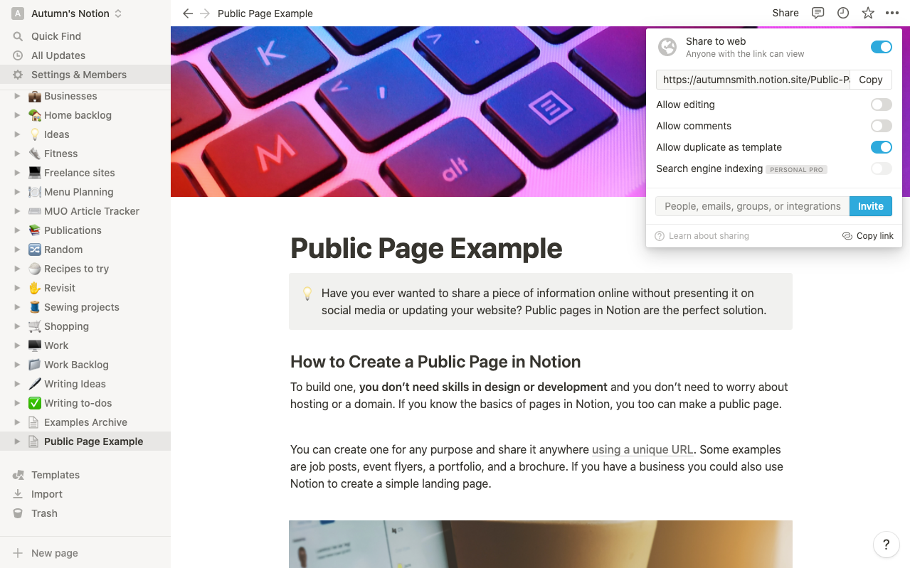 Скриншот панели общего доступа с опциями