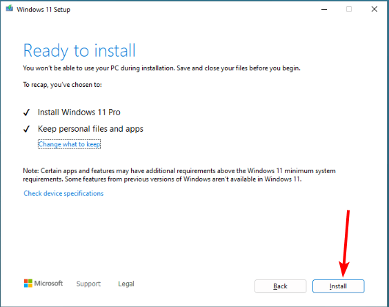 Кнопка Установить в установщике Windows