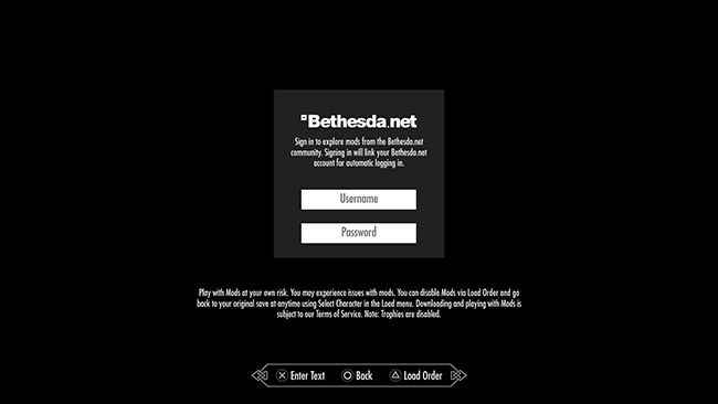 Окно входа в Bethesda-аккаунт в Skyrim