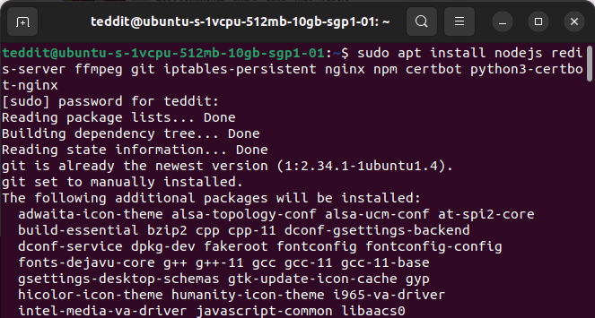Установка зависимостей для Teddit
