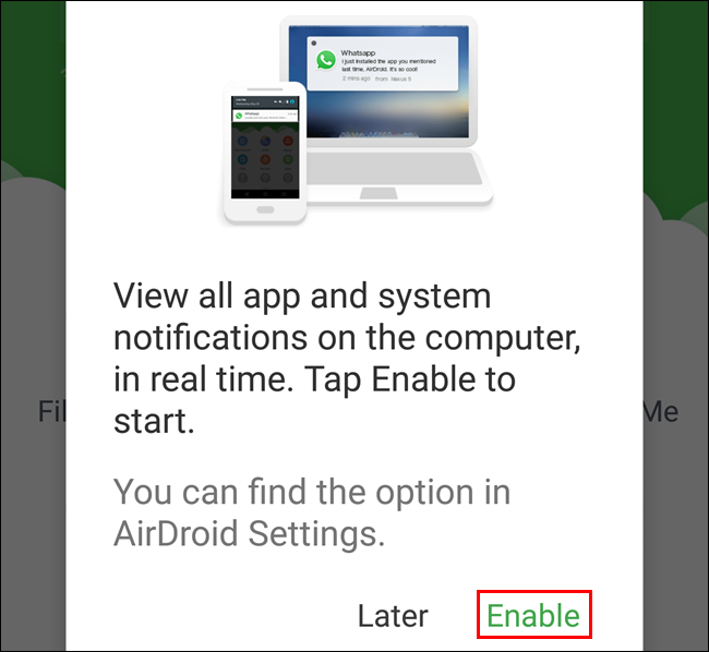 Разрешение доступа к уведомлениям AirDroid