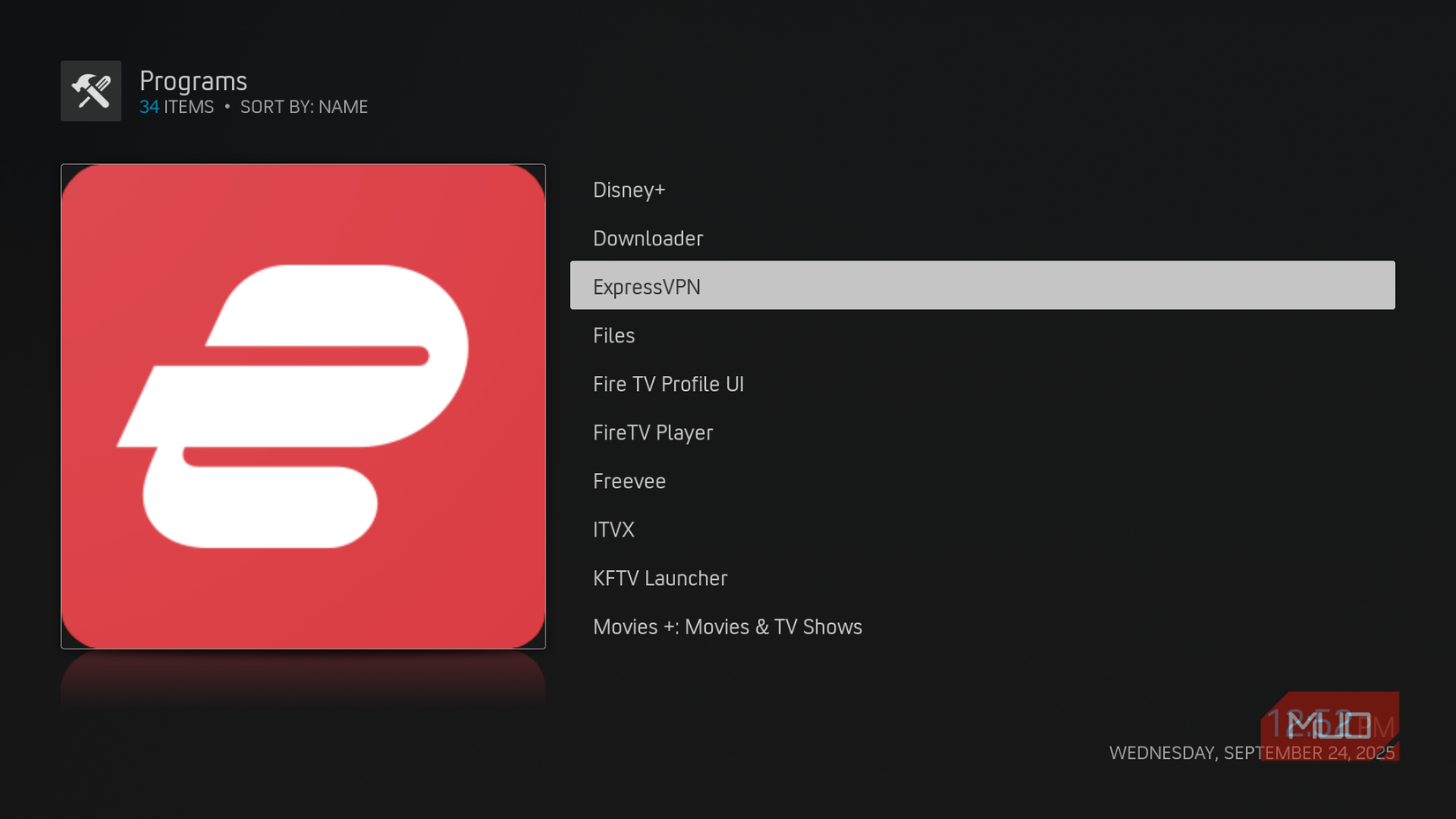 Acesso ao aplicativo ExpressVPN através do Kodi numa Fire TV.