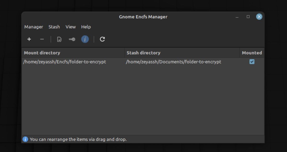 отмонтирование stash в gnome encfs