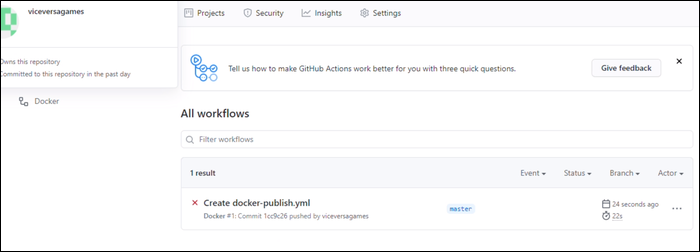 Список выполняющихся workflow на вкладке Actions.