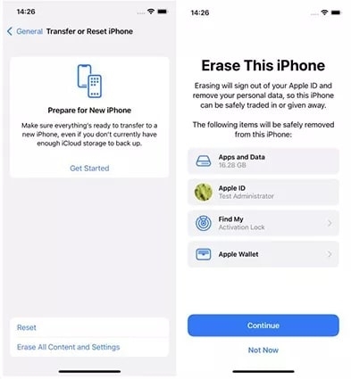 Pantalla de restablecimiento de iPhone