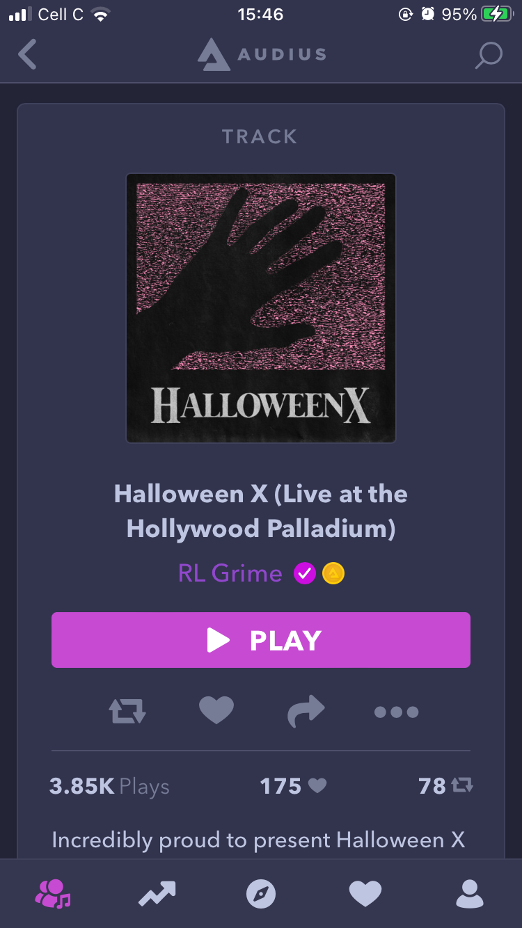 Скриншот плеера Audius и списка треков
