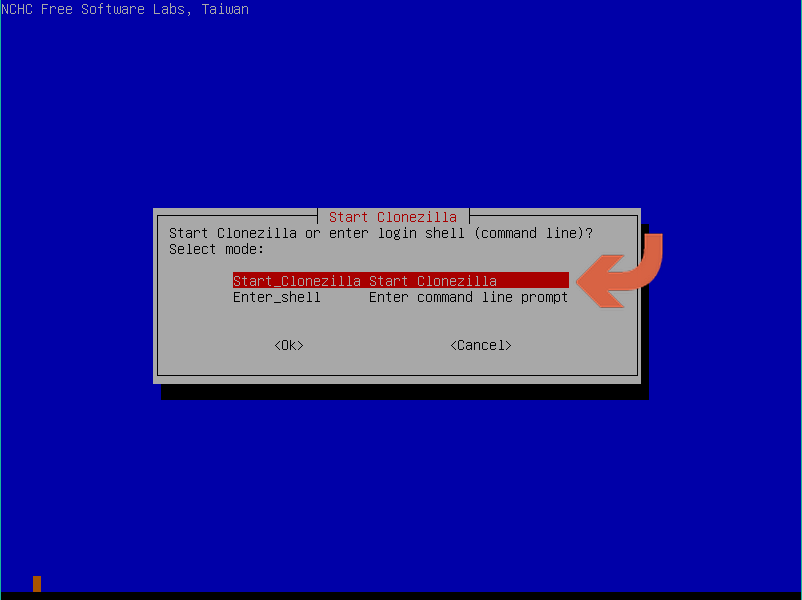 начать Clonezilla