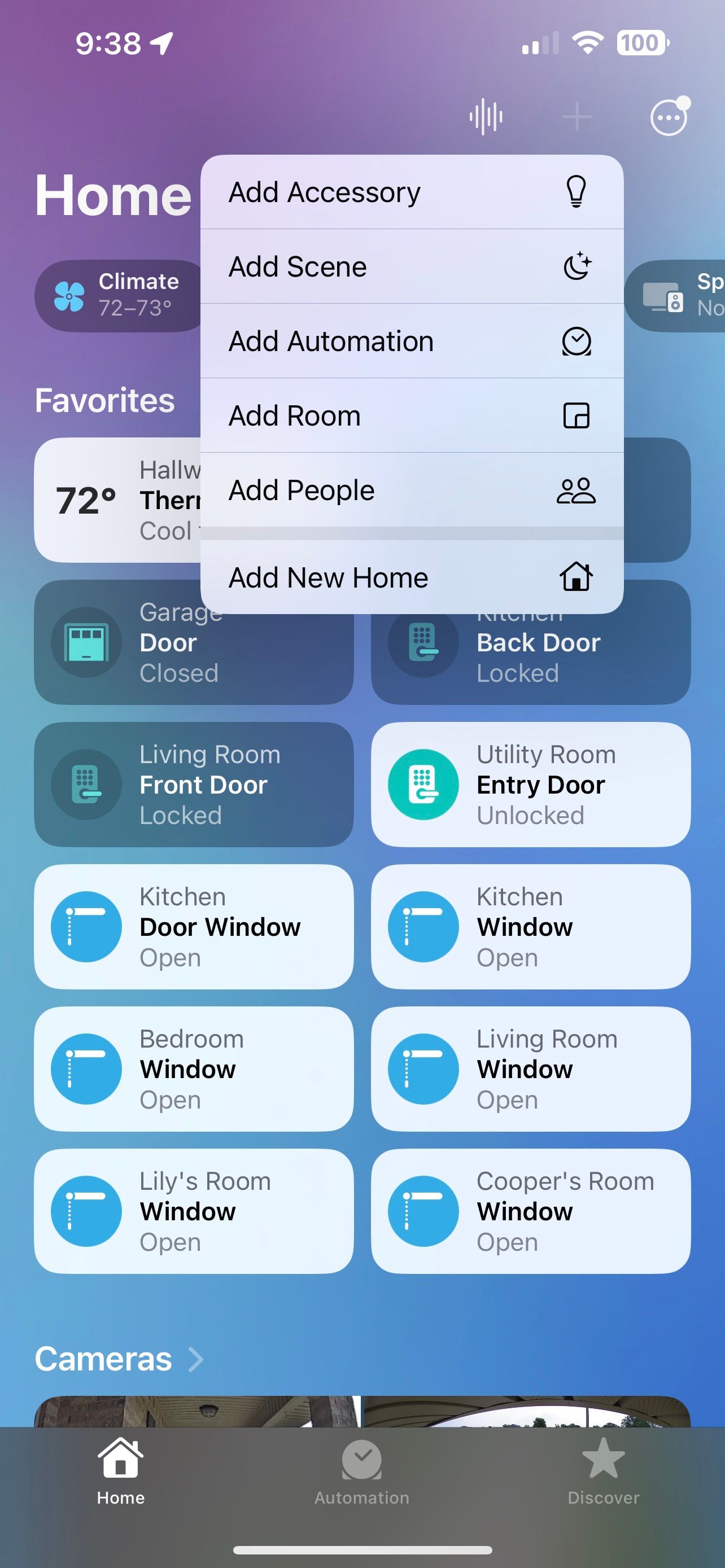 Меню добавления в приложение Дом iOS