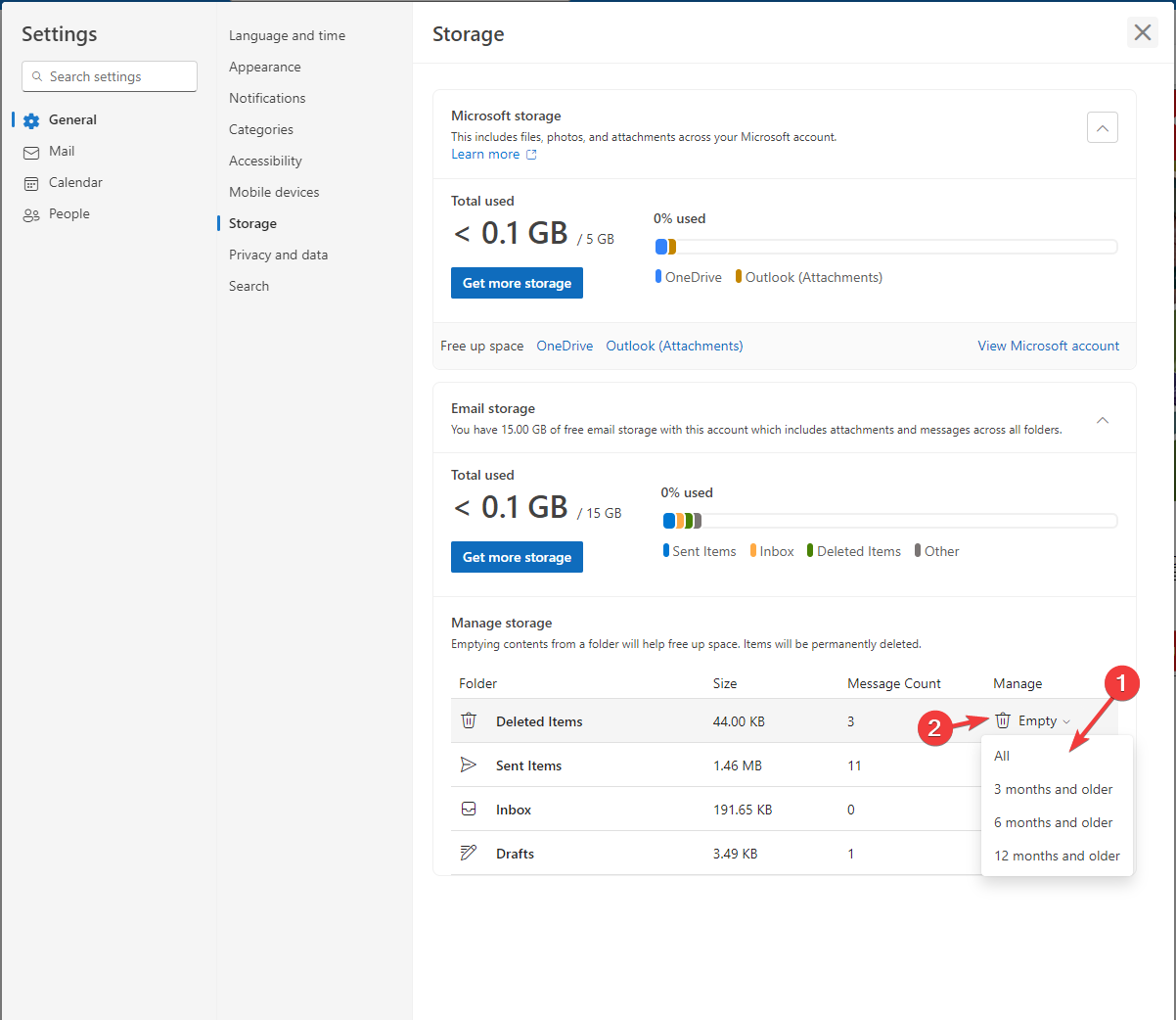 Иконка удаления писем в Outlook