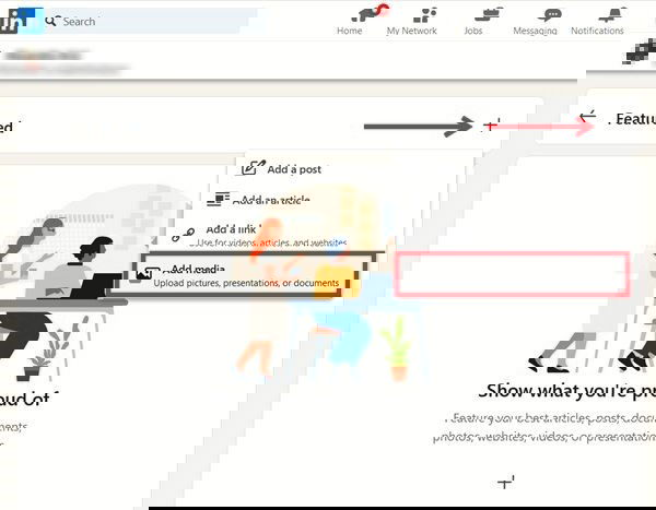 Окно добавления медиа в раздел Рекомендованные LinkedIn на ПК