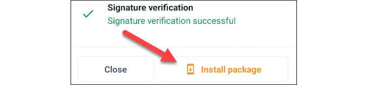 Кнопка «Install Package» в APKMirror Installer