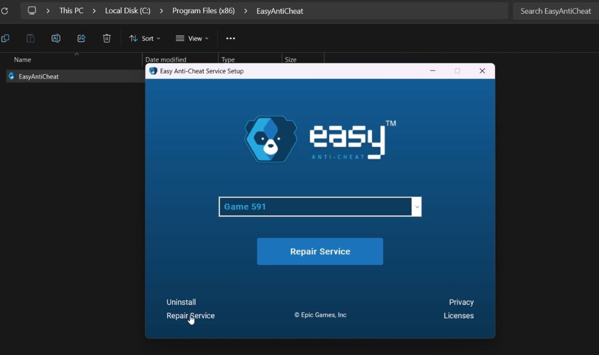 Окно установки службы Easy Anti Cheat