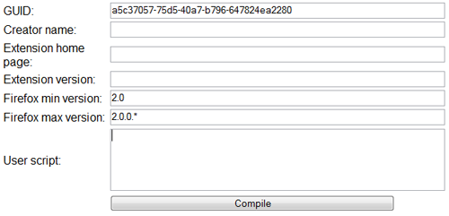 Форма компилятора для User Script Compiler