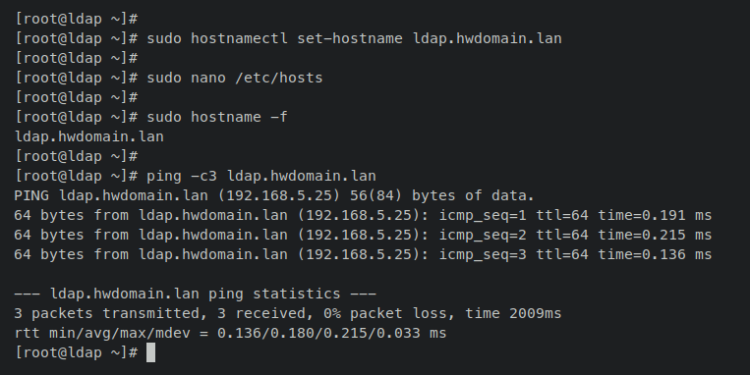 Проверка FQDN и /etc/hosts на сервере LDAP