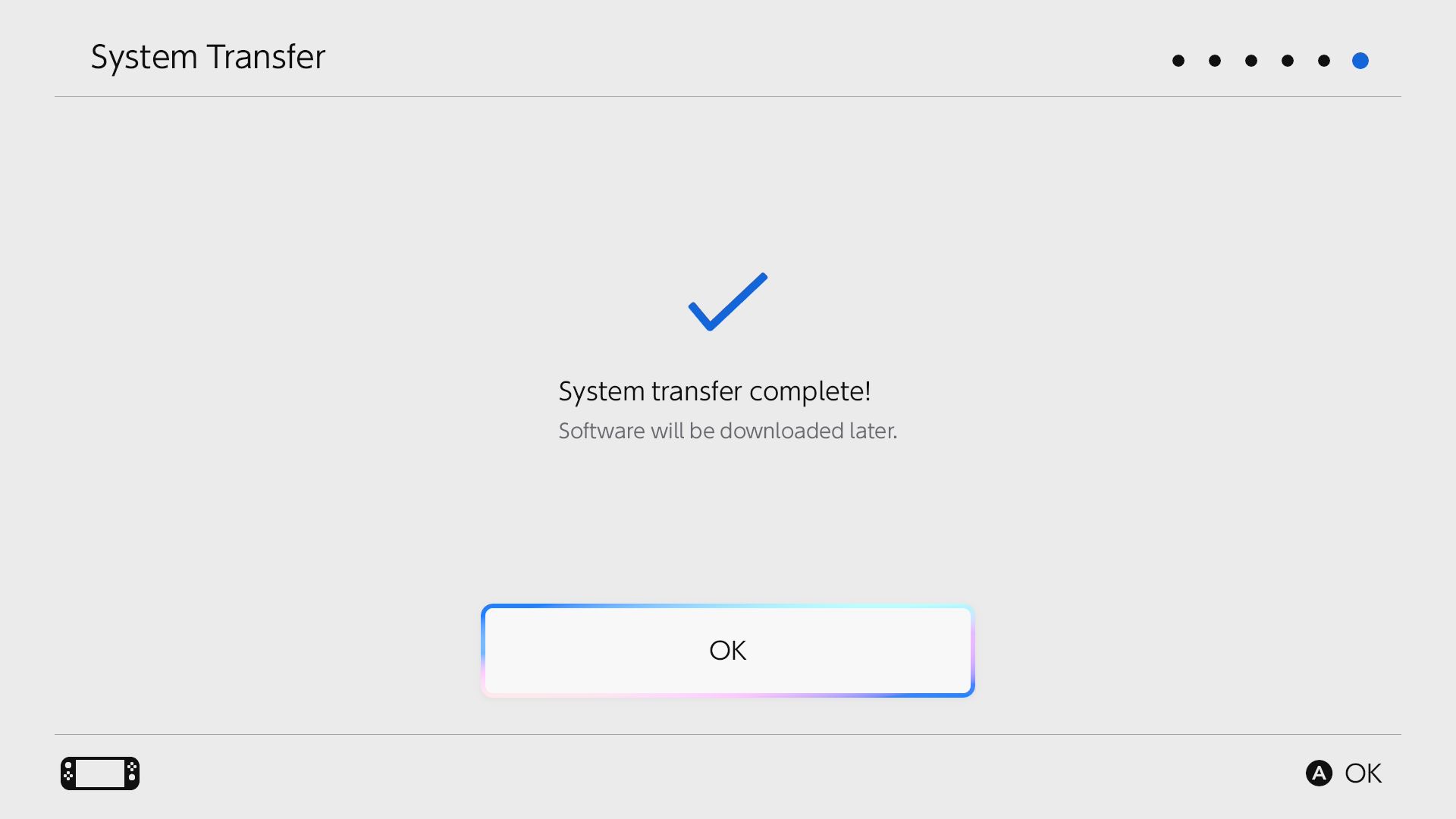 Перенос завершён — уведомление на Switch 2.