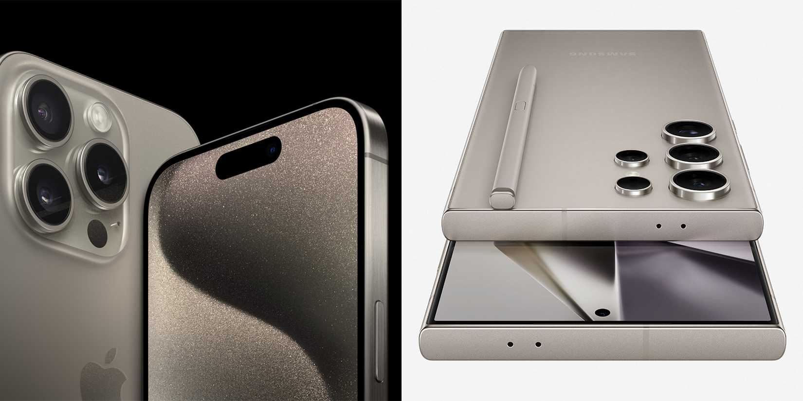 iPhone 15 Pro Max и Galaxy S24 Ultra рядом