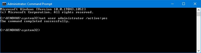 Включение администратора через net user