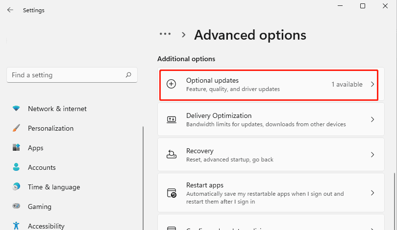 Опциональные обновления в Windows 11