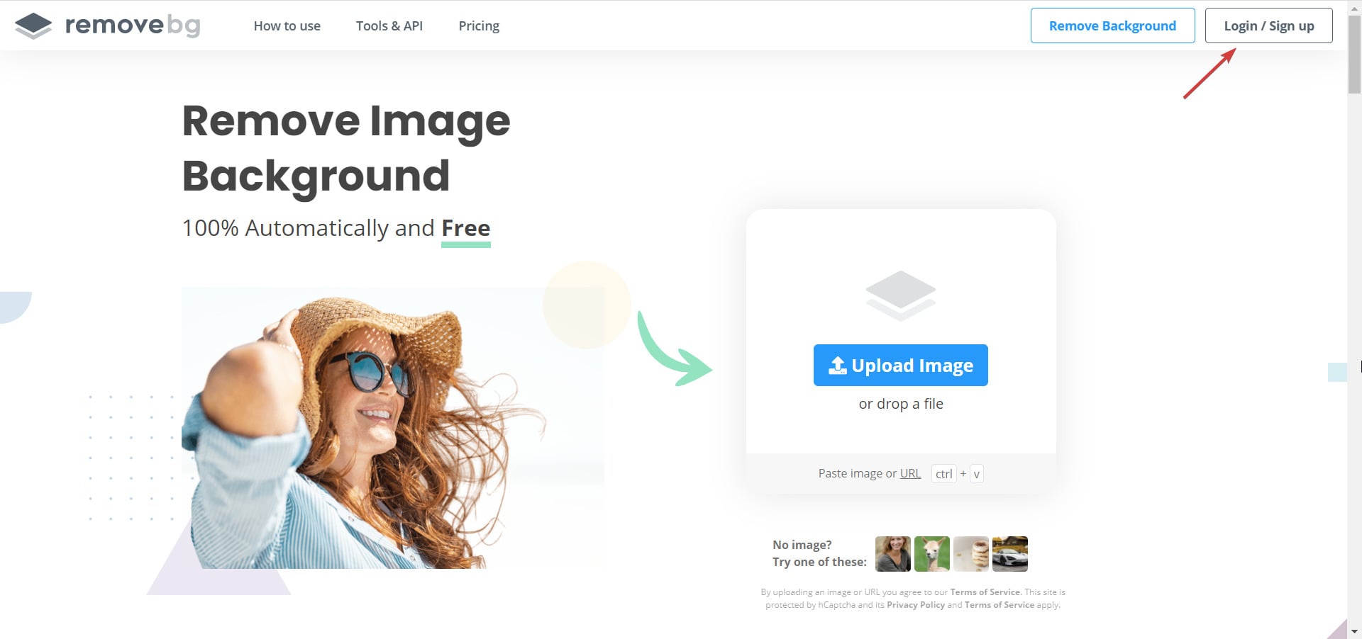 Кнопка входа/регистрации на remove.bg