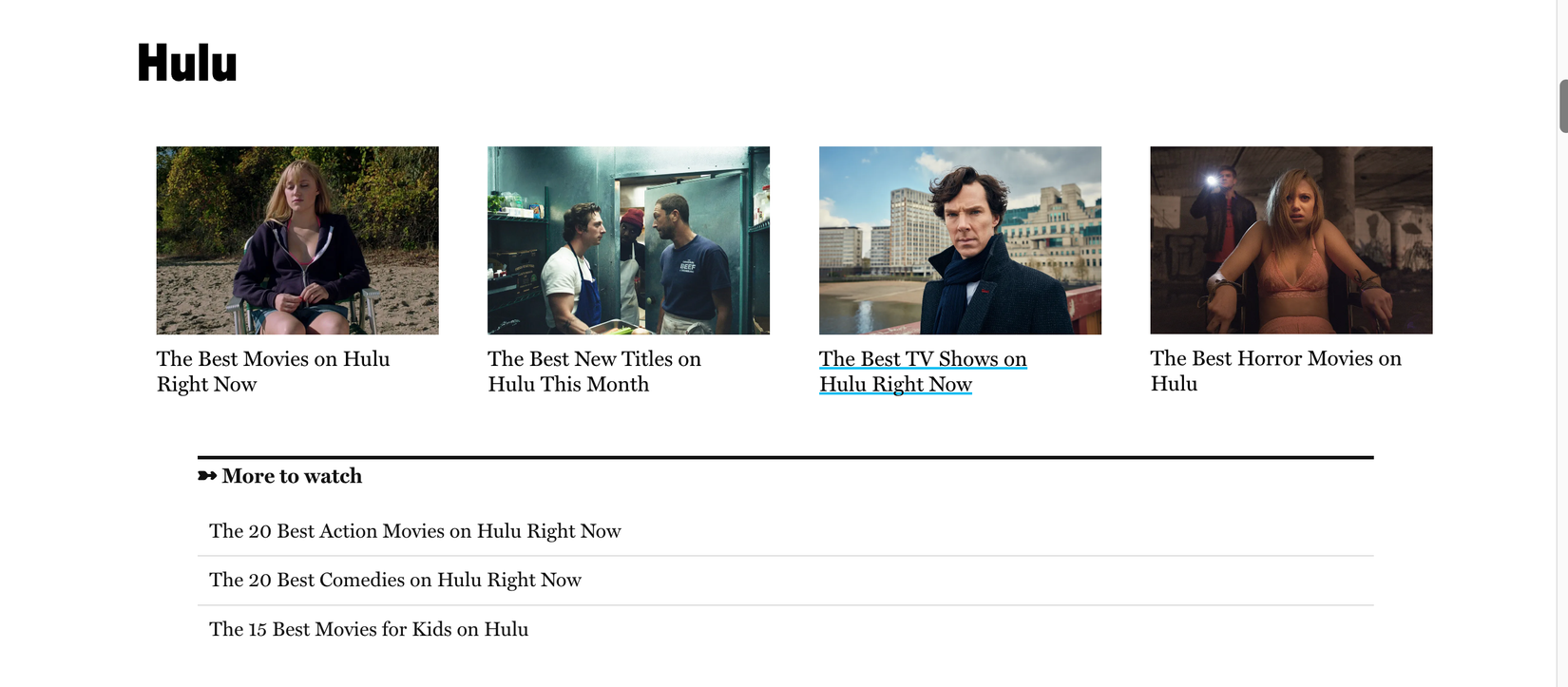 Скриншот раздела Vulture с подборкой лучших сериалов на популярных сервисах.